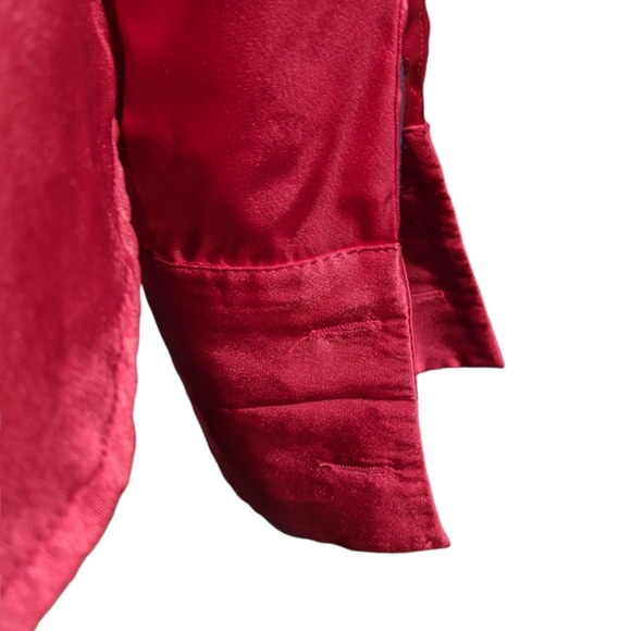 VTG 14 Shiny Red Satin Button Top Balloon Long Sleeve Blouse Cufflink Style Cuff - Picture 9 of 16